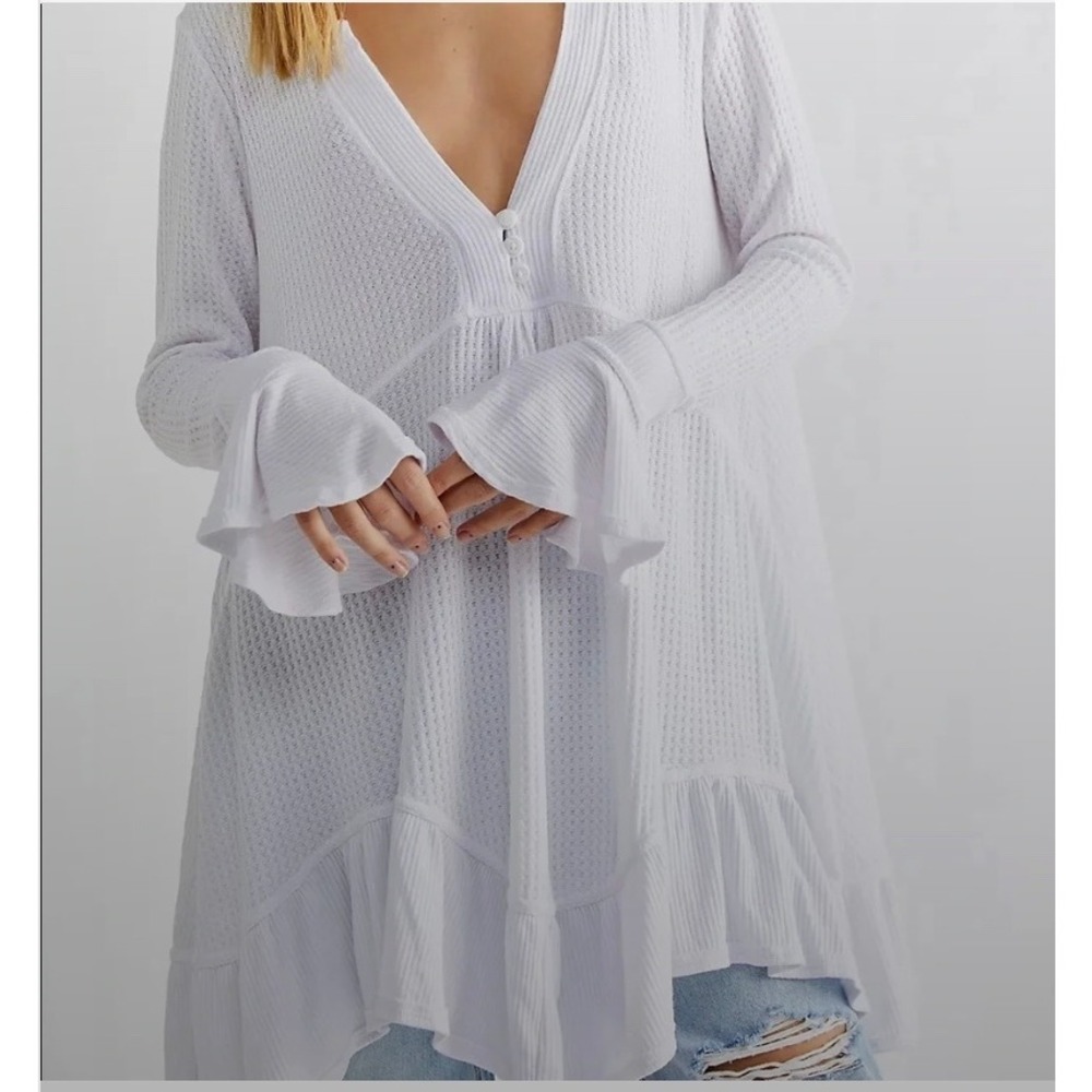 Free People Olivia Henley Waffle Flared Sleeve Tunic Dress / Top Womens Small